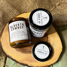 Load image into Gallery viewer, Alberta Cowboy Candle | Natural Soy Wax Candle | Leather Suede Patchouli Fir Sandalwood Spice