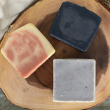 Load image into Gallery viewer, Handmade Lard Soap Gift Set | Favorites Collection:  Charcoal Soap Bar + Exfoliating Farmer/Gardener Soap Bar + Filthy Pig Soap Bar